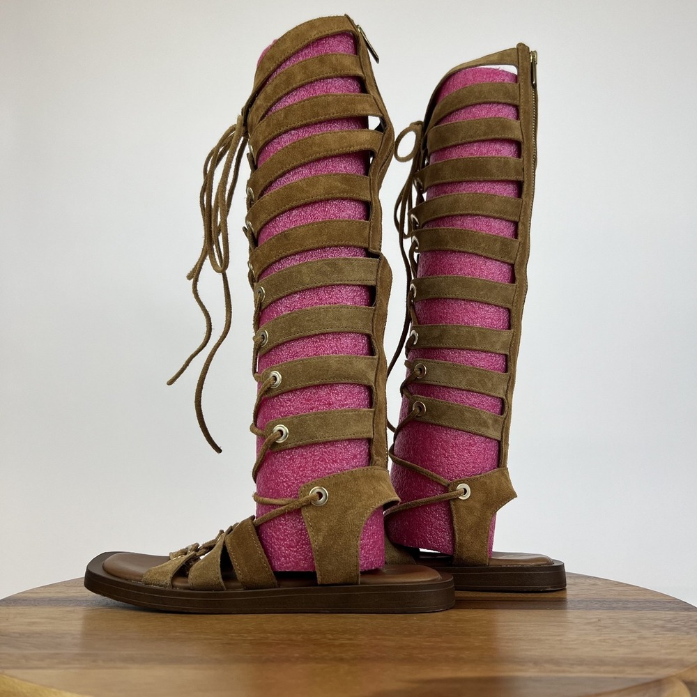 New Womens Free People Sun Chaser Brown Leather Tall Gladiator Sandals Size 36